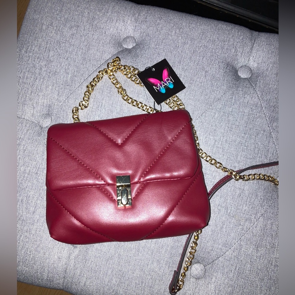 Wine Colored Quilted Crossbody Bag NTW